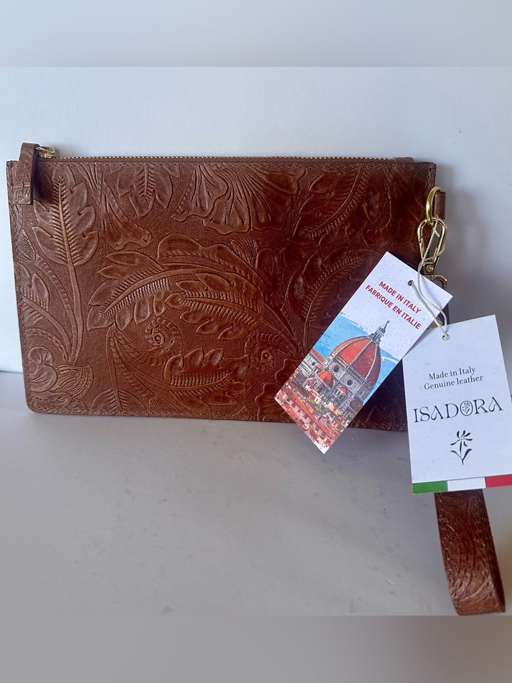 ISADORA Made in Italy Leather El Charro Large Wristlet Cuoio NWT